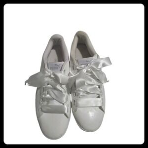 Puma Vikky Ribbon White Patent Satin Bow Sneakers‎ 366417-02 Womens Size 8